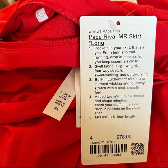 *Lululemon Pace Rival MR Skirt *Long Hot Heat - Picture 4 of 7